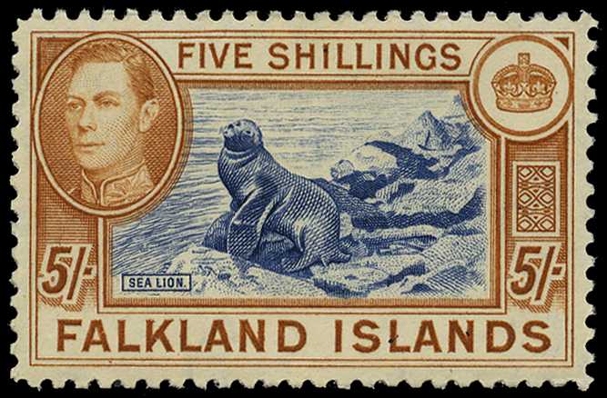 1938 5/- indigo and yellow-brown unmounted...