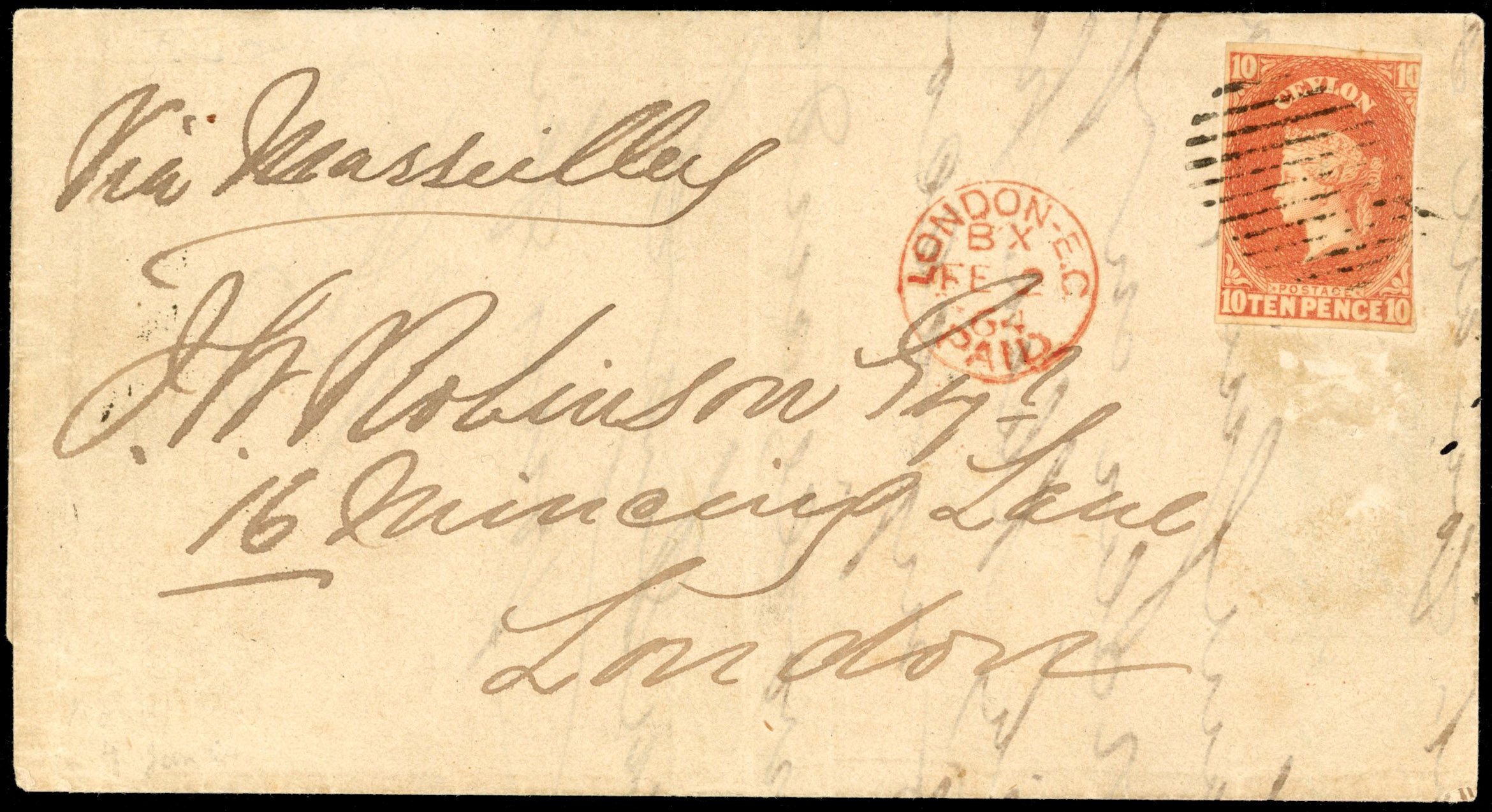 Ceylon SG 9 1864 letter sheet from Kandy to London