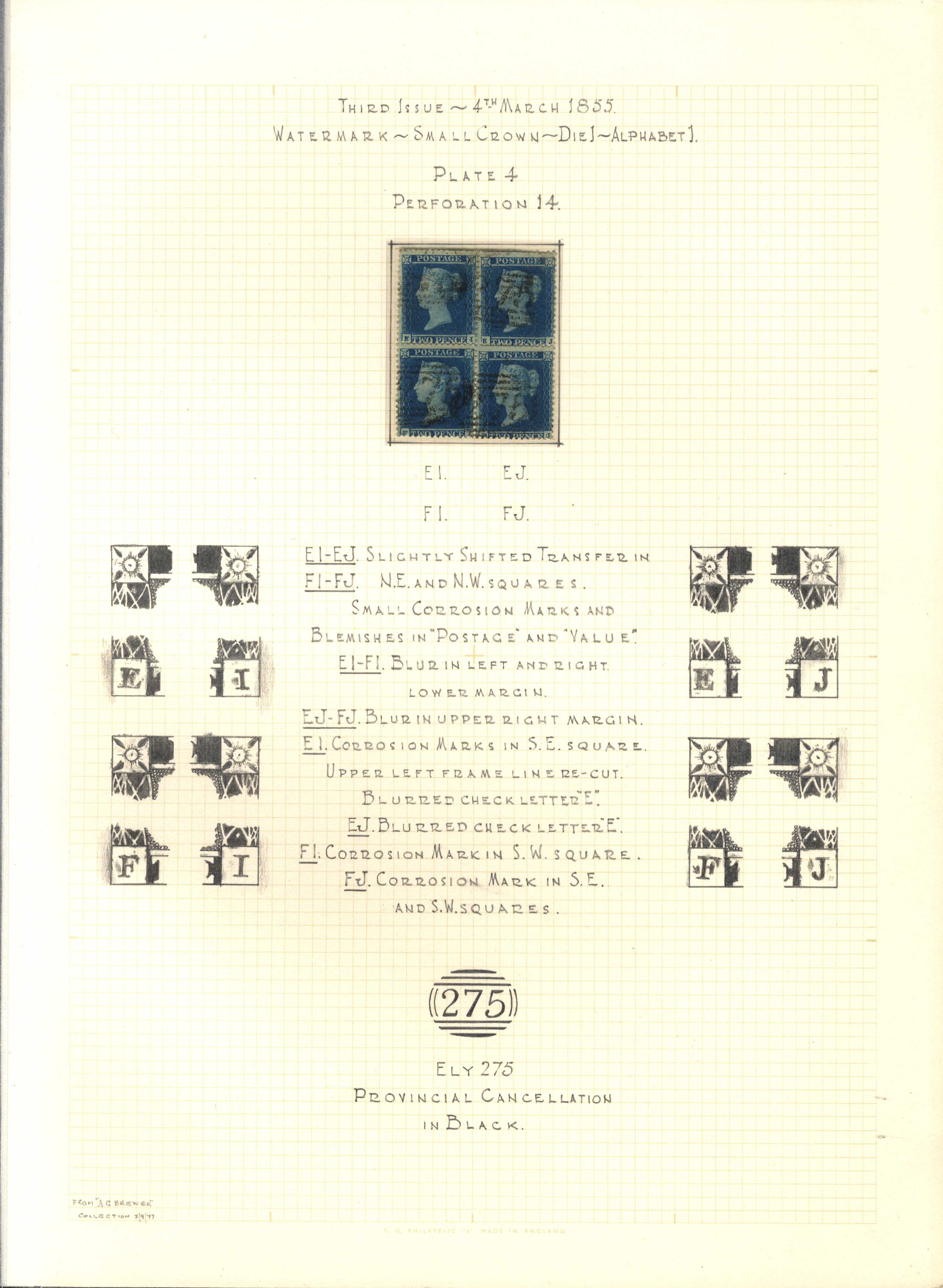 GB 1854 2d deep blue Plate 4 block used