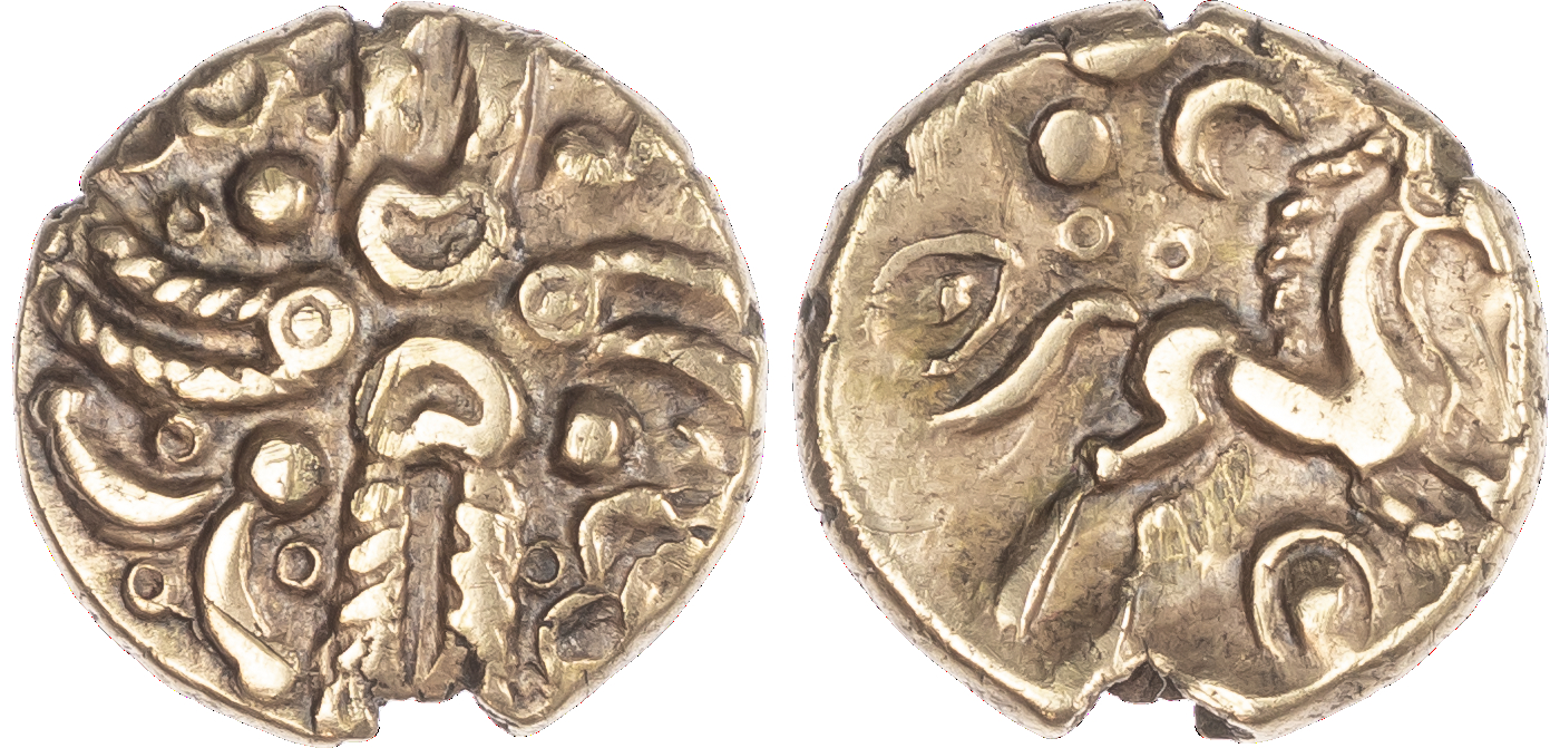 Trinovantes and Catuvellauni, Uninscribed (c. 60-20 BC) AV Stater, 5.50g. Two crossed wreaths, pellets-in-annulets and