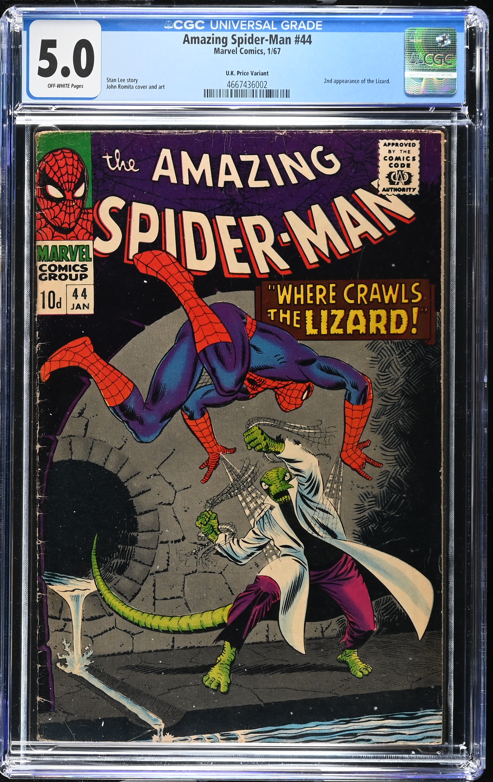 Amazing Spider-Man #44 (Marvel Comics 1967) CGC 5.0 Second Lizard