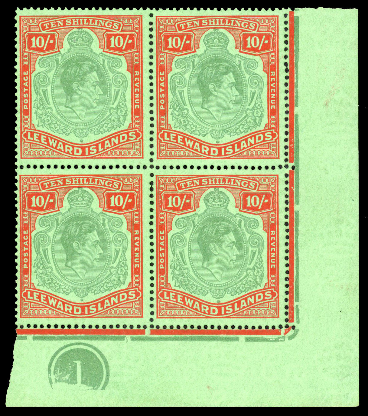 Leeward Islands SG 113c Plate block mint