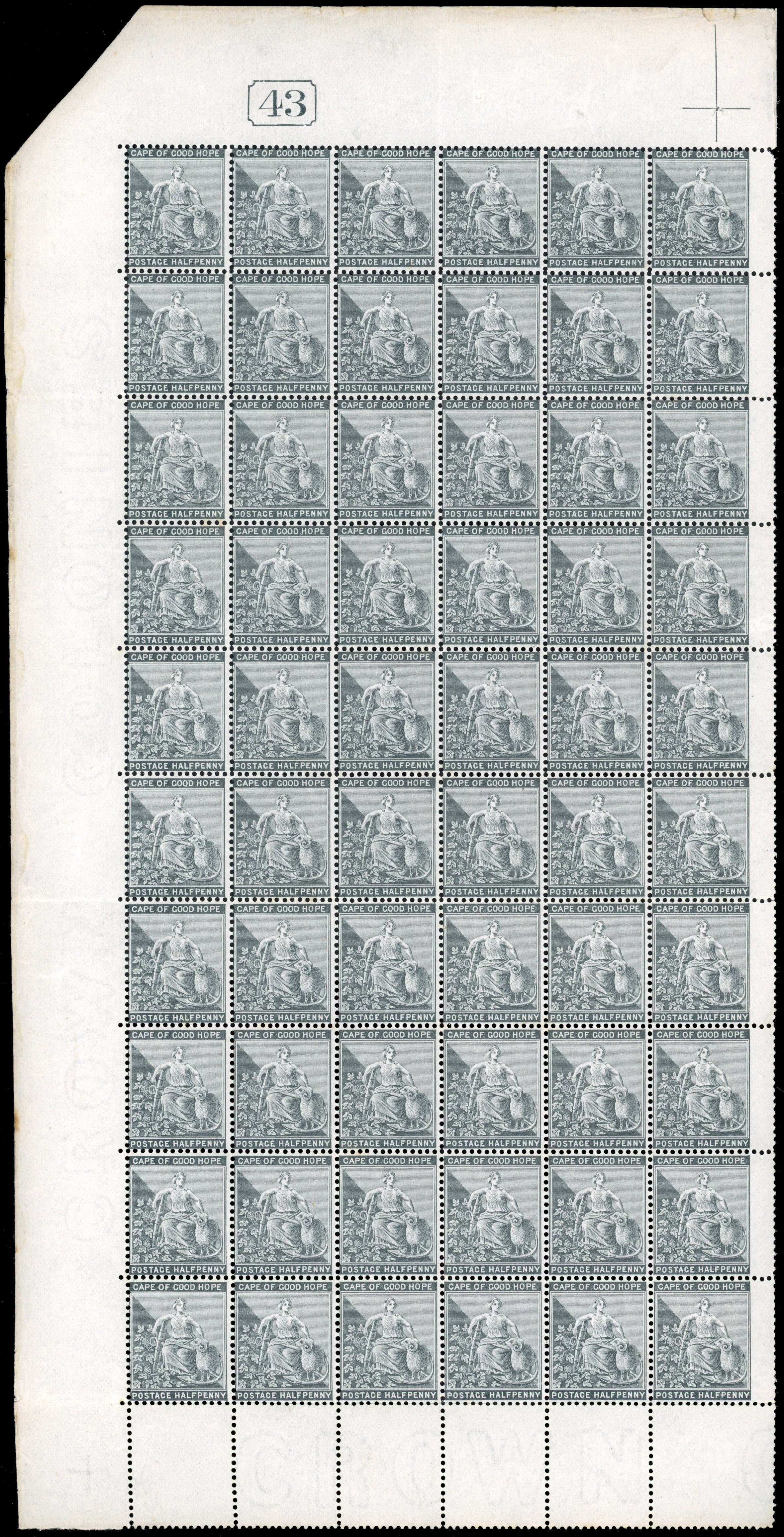 CoGH 1871-76 ½d grey-black in complete pane of 60