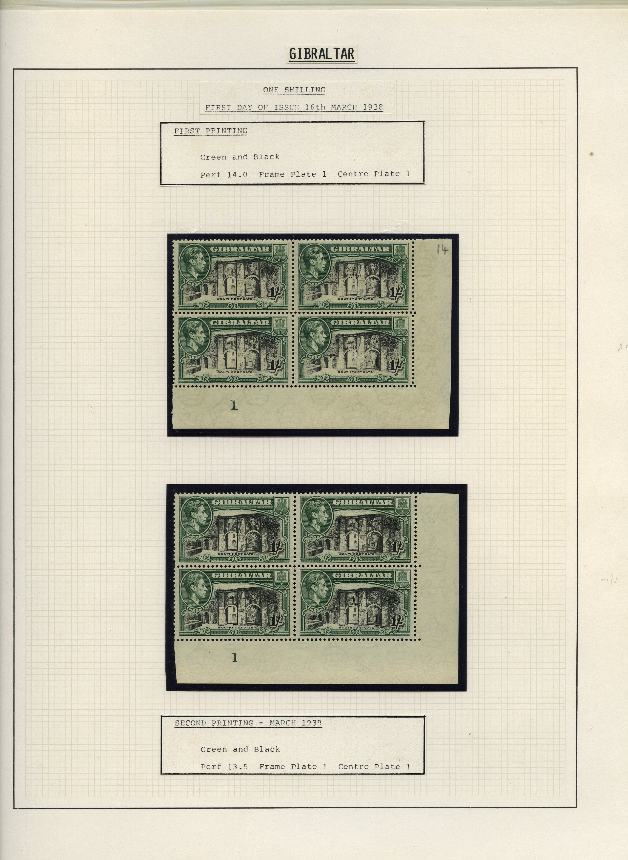 1938-52 1/- black and green mint...