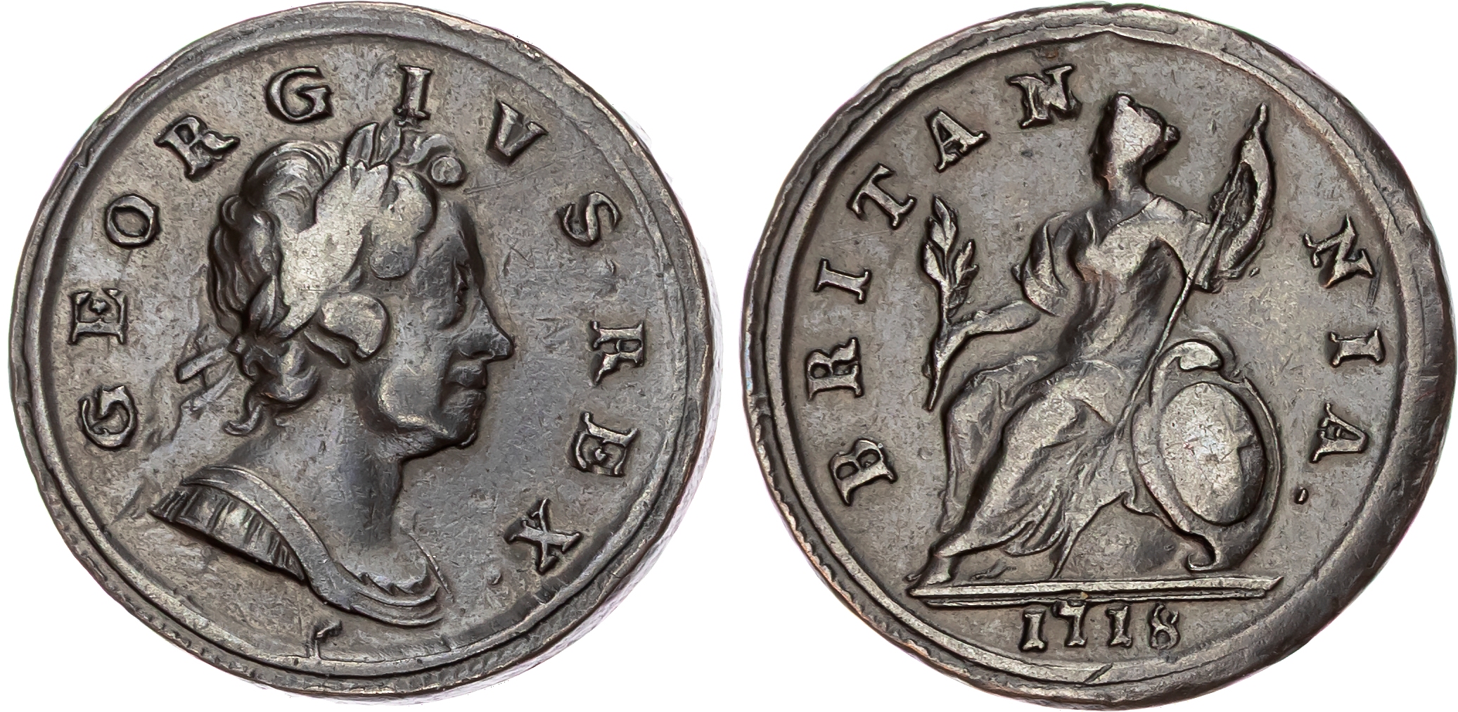 George I (1714‑1727), AE Halfpenny, ‘Dump’ Issue, 1718.