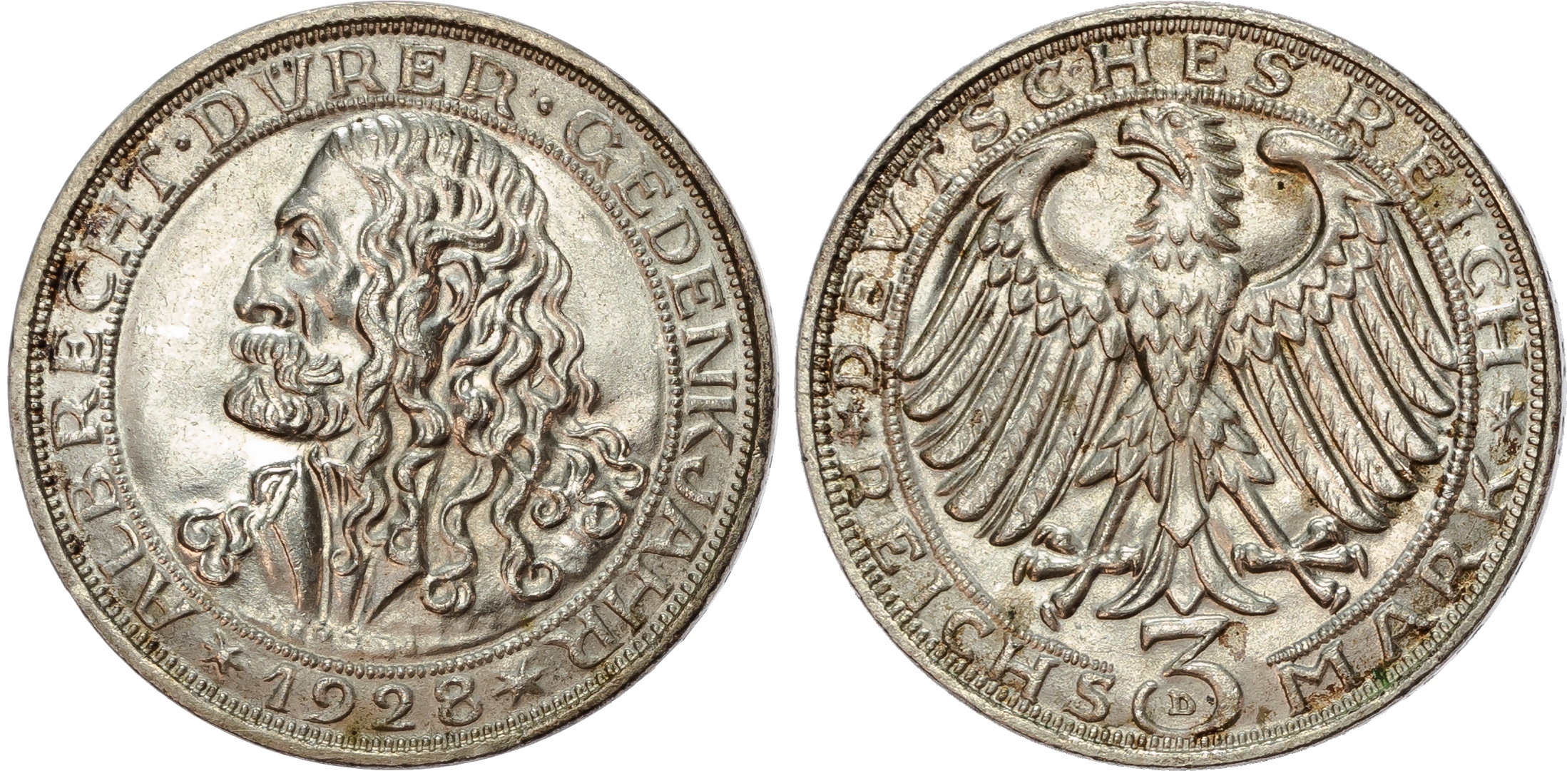 Germany, Weimar Republic (1913-1933), 400th Anniversary of the Death of Albrecht Dürer, silver 3 Reichsmark.
