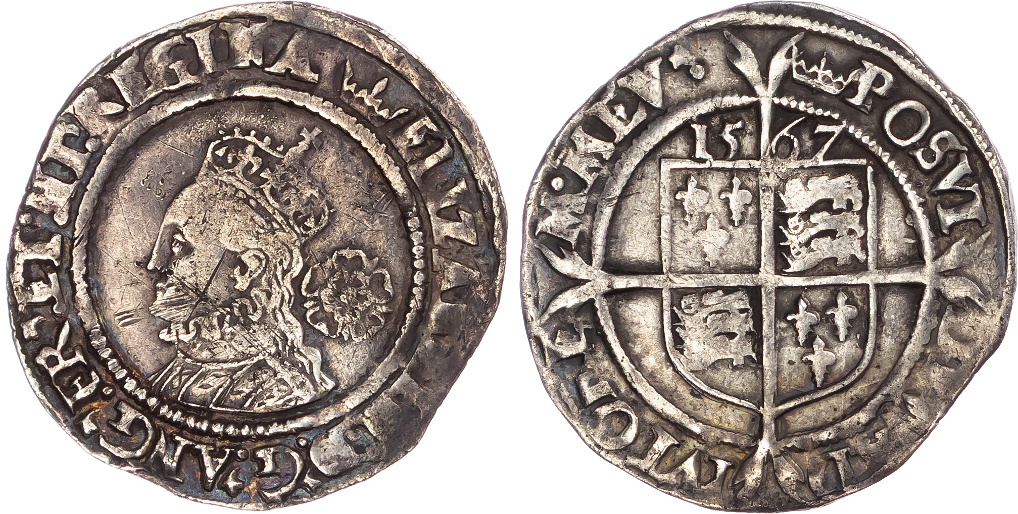 Elizabeth I (1558-1603) AR Sixpence 3.02gm.,1567. Tower (London) mm: coronet.