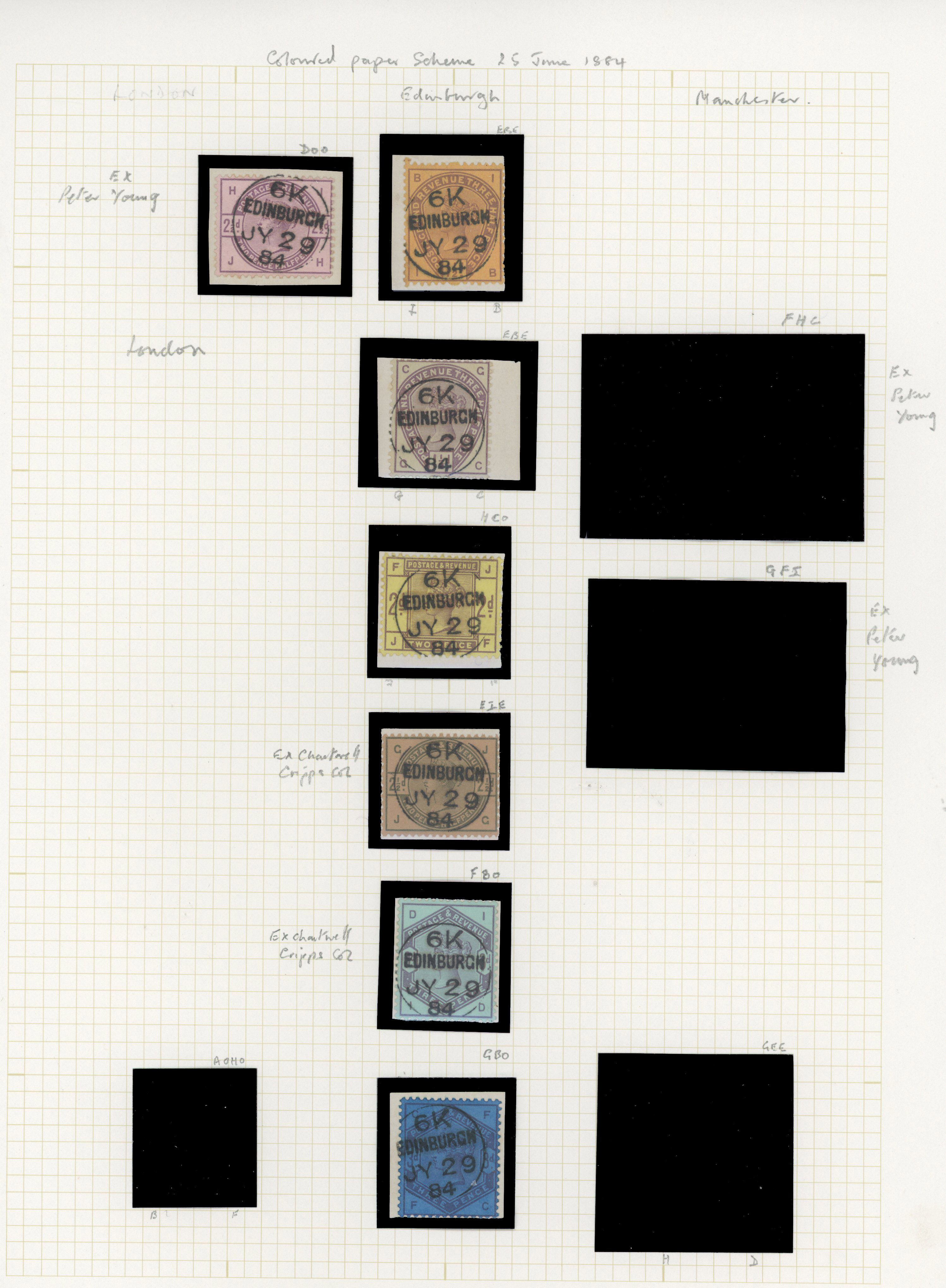 1884 1½d, 2d, 2½d & 3d Colour trials for “Coloured paper scheme”.