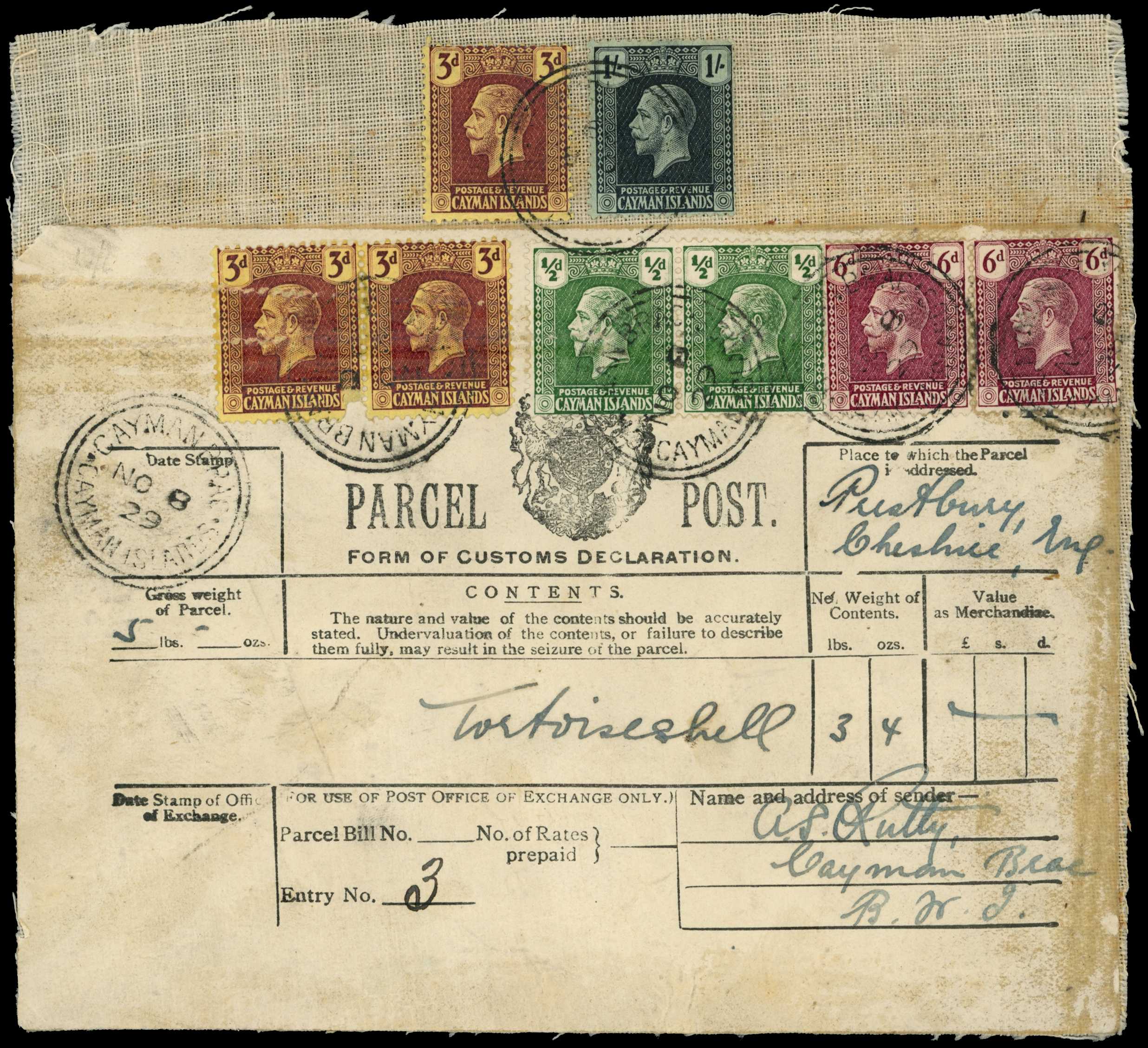 1929 Complete Parcel Post label with pairs of...