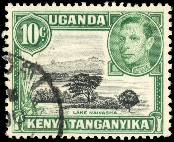 KUT 1938-54 10c black and green R5/10 mountain retouch variety used