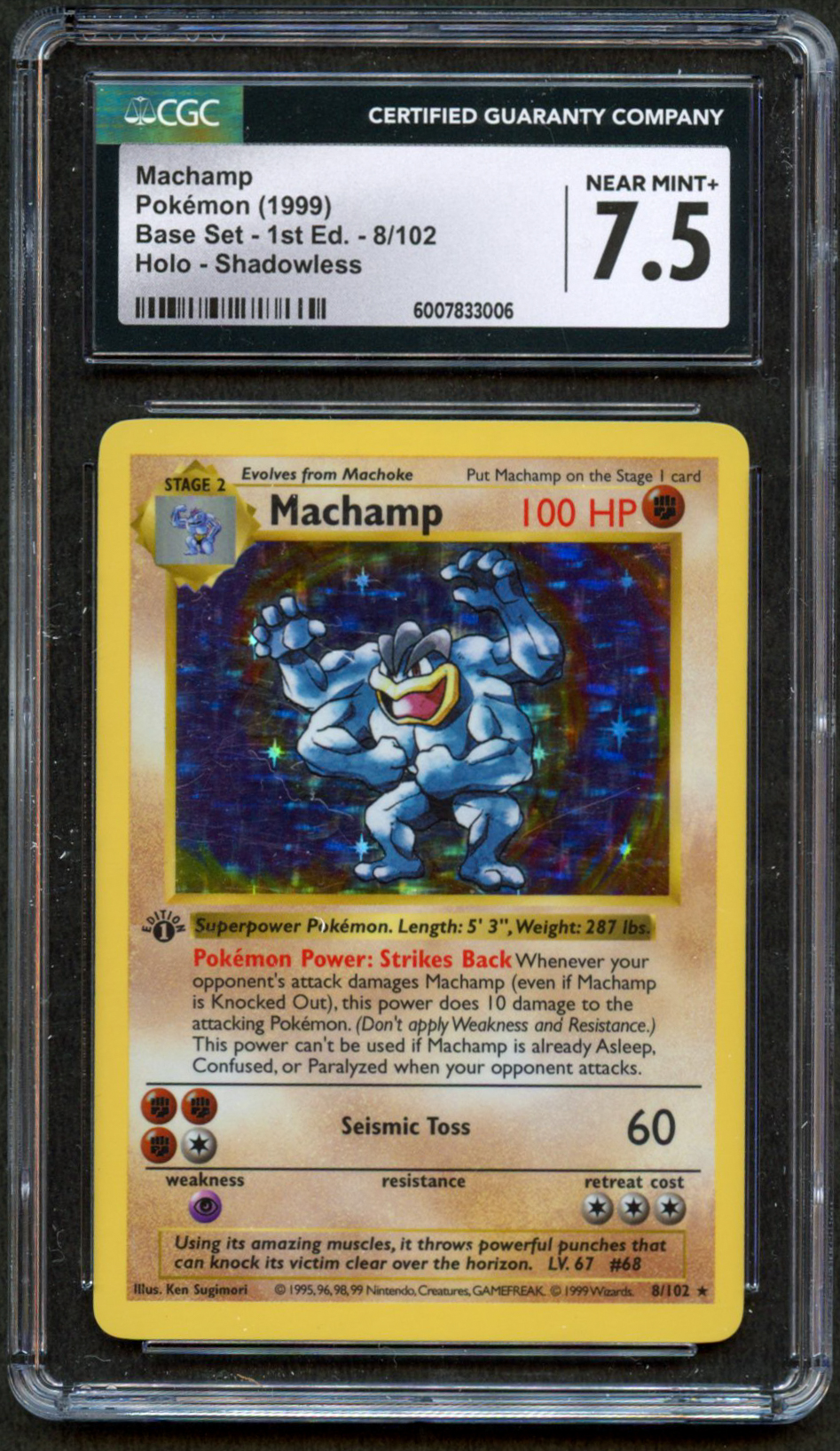 CGC 7.5 Machamp - 1st Edition Shadowless Base Set 1999 - 8/102