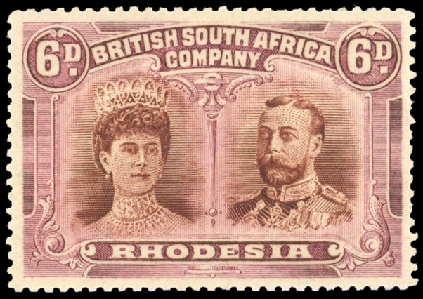 Rhodesia 1910-13 6d brown and mauve perf 15