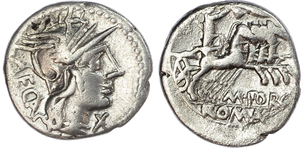 M. Porcius Laeca (125 BC) AR Denarius, Rome, 3.75g.