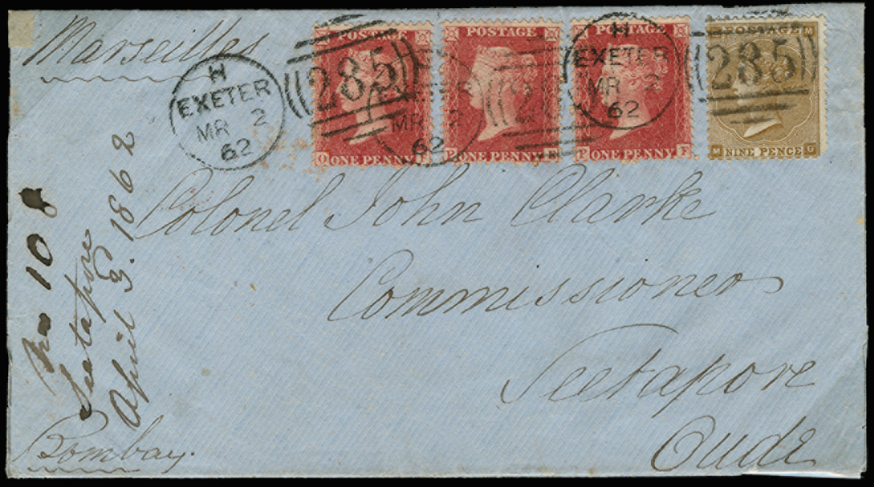 GB 1862 SG 40, 86 cover to India
