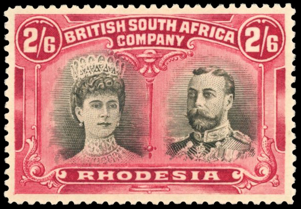 Rhodesia SG 155a 1910-13 2s6d black and crimson perf 14