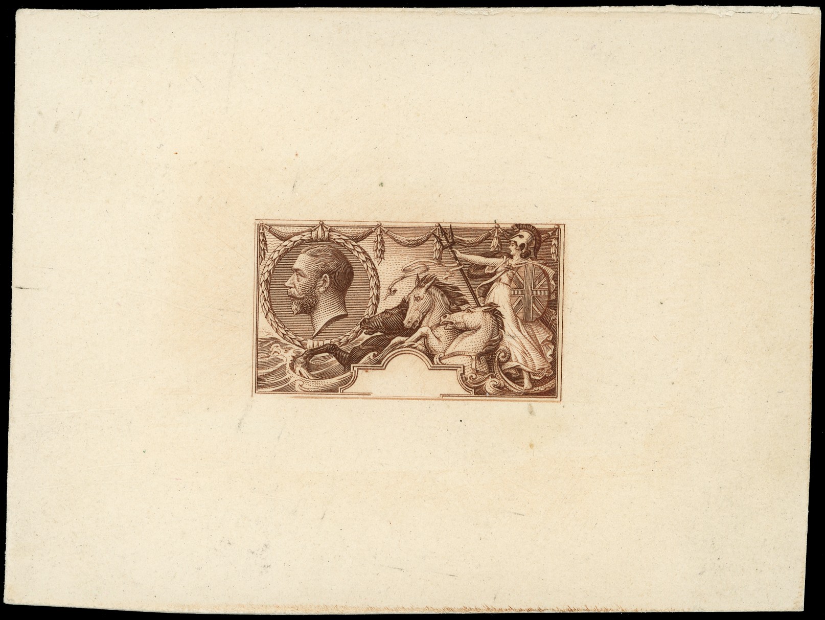 1913 Seahorse, Master Die Proof (Stage 5), in brown on thick card