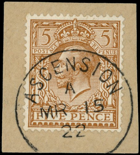 1912-22 5d brown, tied to paper piece by...