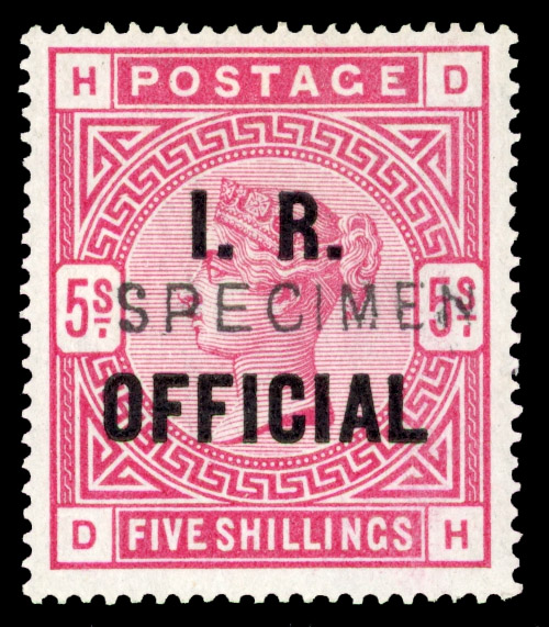 1890 5s rose (DH), overprinted ‘SPECIMEN’ (type 11). large part og