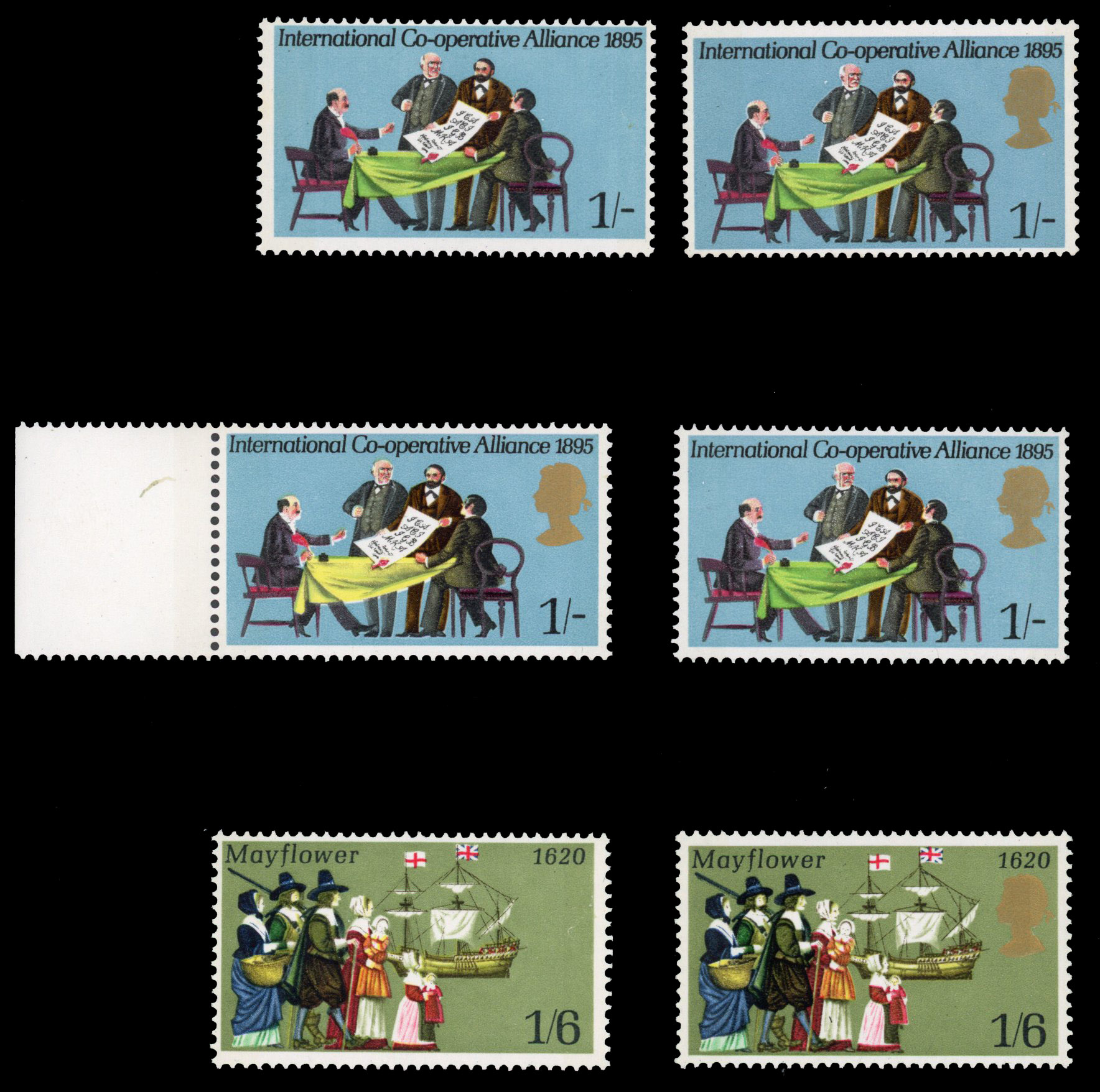 QEII varieties including 1970 Anniversaries 5d upper right, marginal, vertical pair