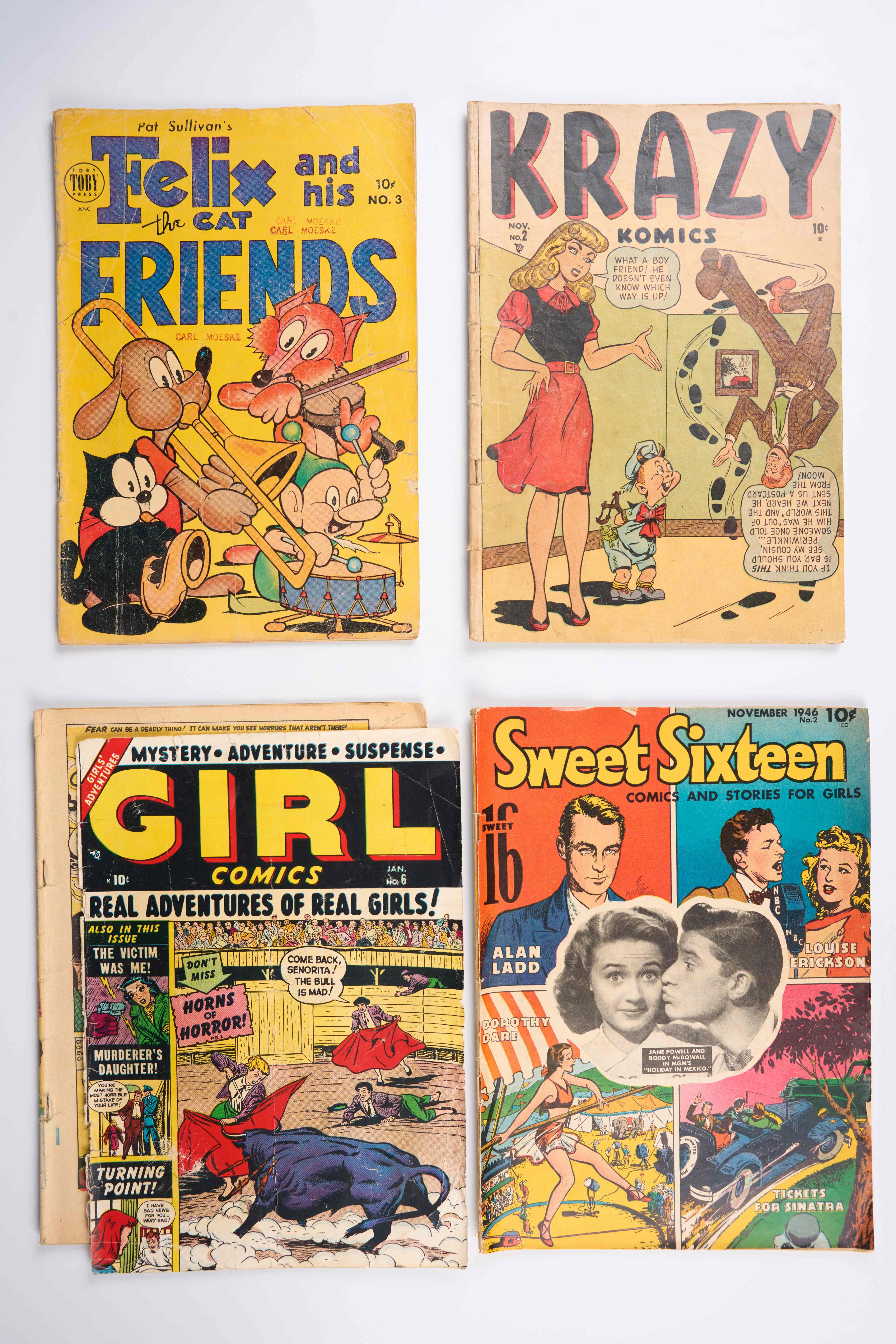 15 Golden Age Comics Felix The Cat, Krazy Komics, Romance & Animal Comics (Toby/Timely Comics & More, 1940-50s)