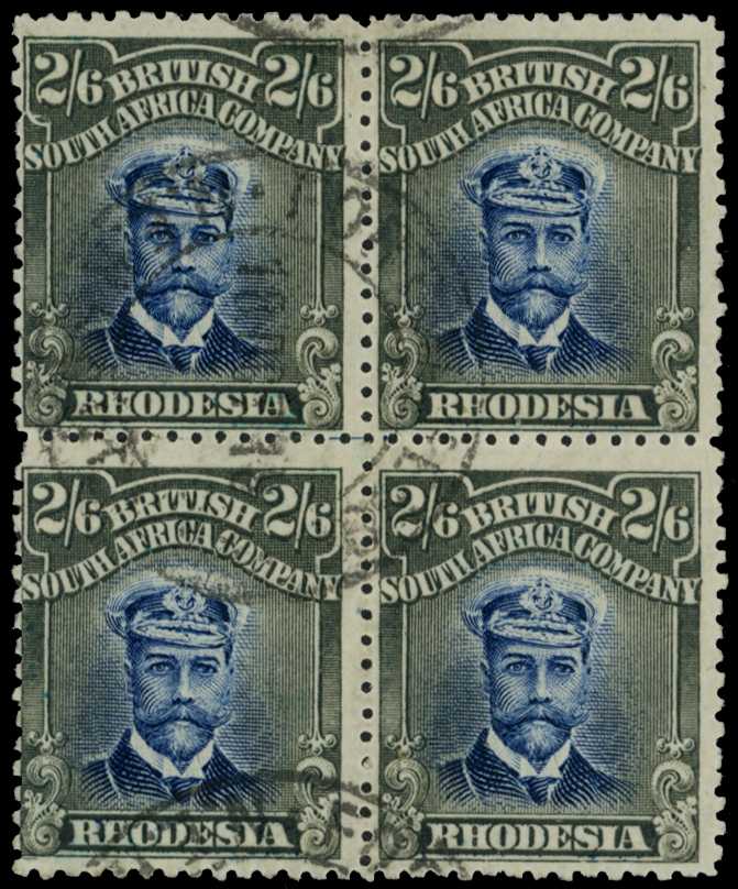 1913-7 2/6d Head Die II, perf 14. Used block...