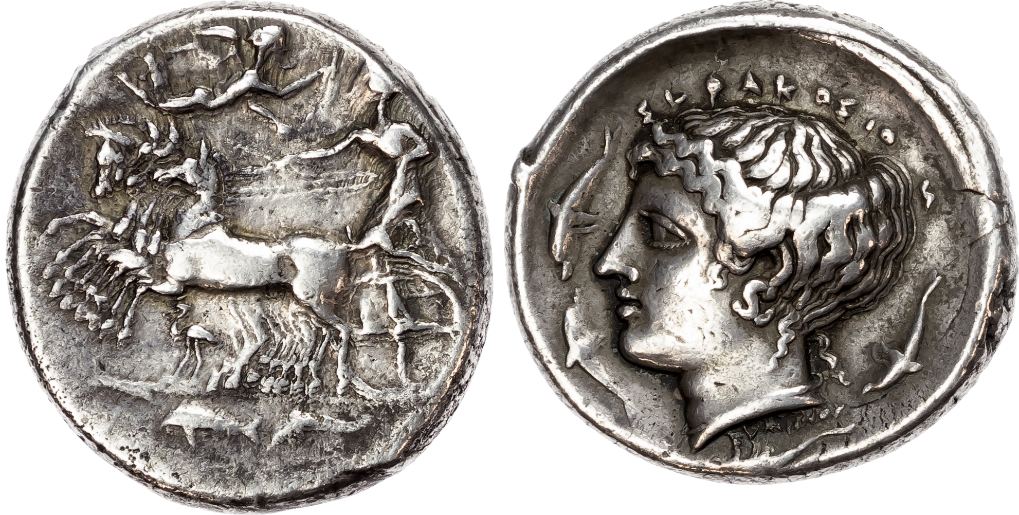 Sicily, Syracuse (c. 415/405 BC) AR Tetradrachm, signed by the master engraver, Eumenos, 17.16g.