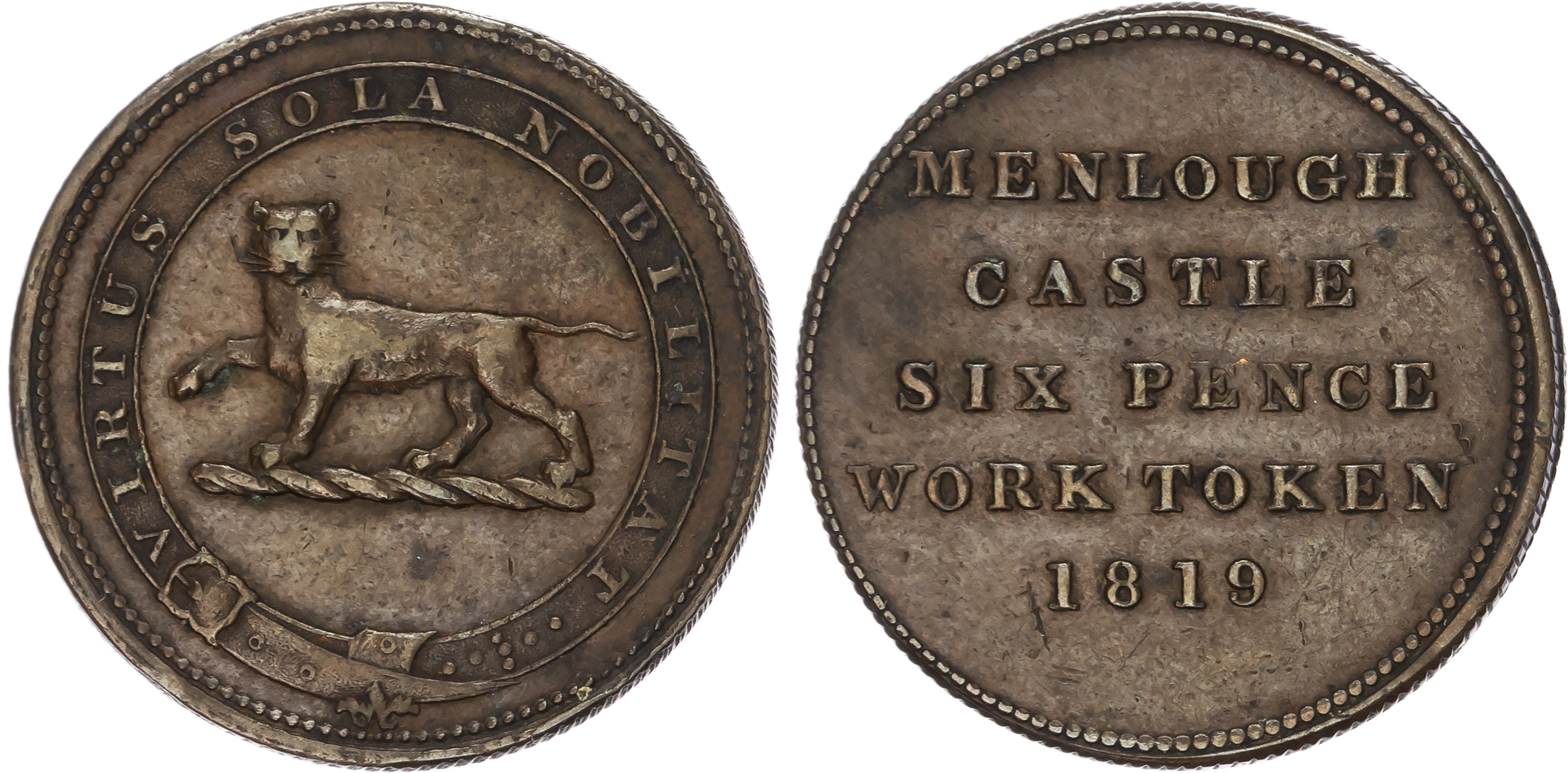GLENLOUGH , Co. Gal. Sir John Blake of Menlough Castle Sixpence 1819, Blake crest – a cat passant guardant wit…