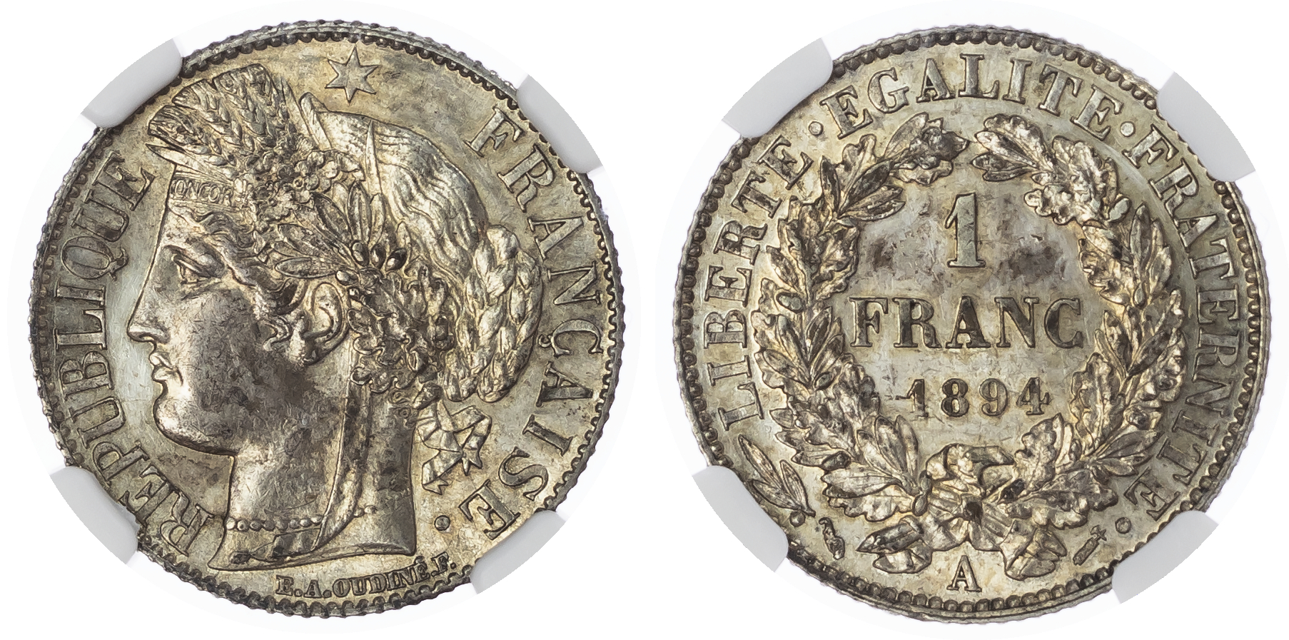 France, Third Republic. Marianne AG 1 Franc. 1894A.