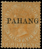 1889 8c orange overprinted Type 1, discoloured mint with toned o.g.; short perf at top.  Very rare, with 540 issued.  SG 2,...
