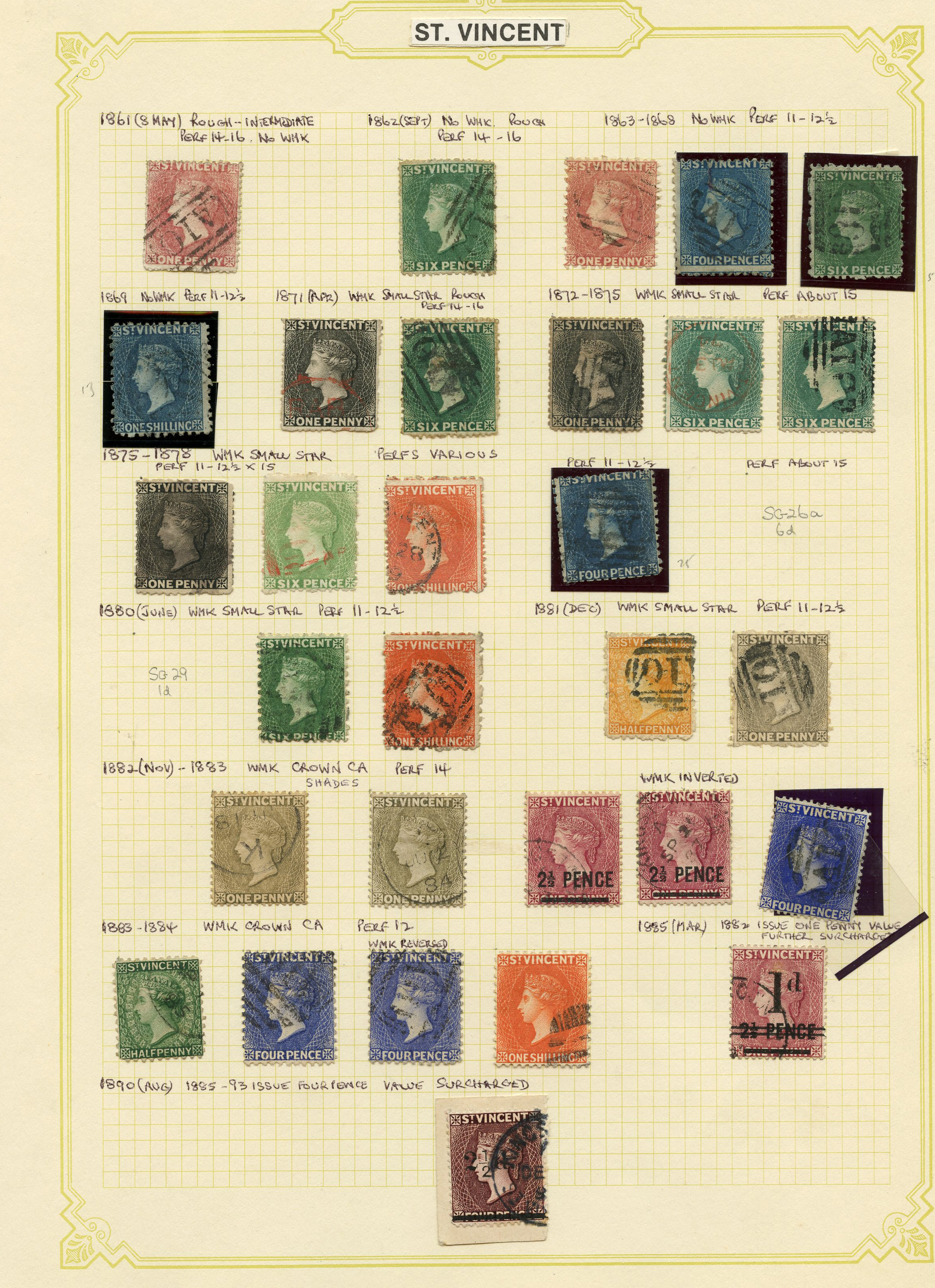1861-1958 used collection (215) on leaves....