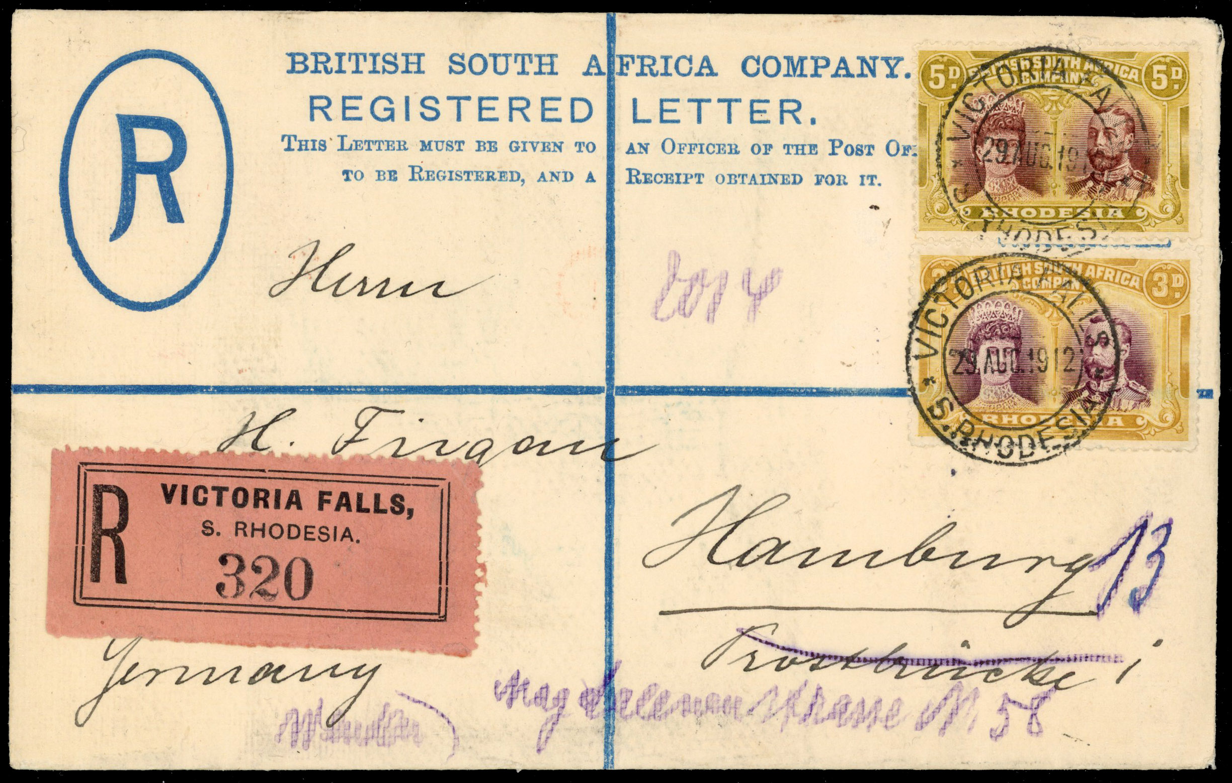 5d SG 141ab and 3d RSC C on registered cover to Hamburg