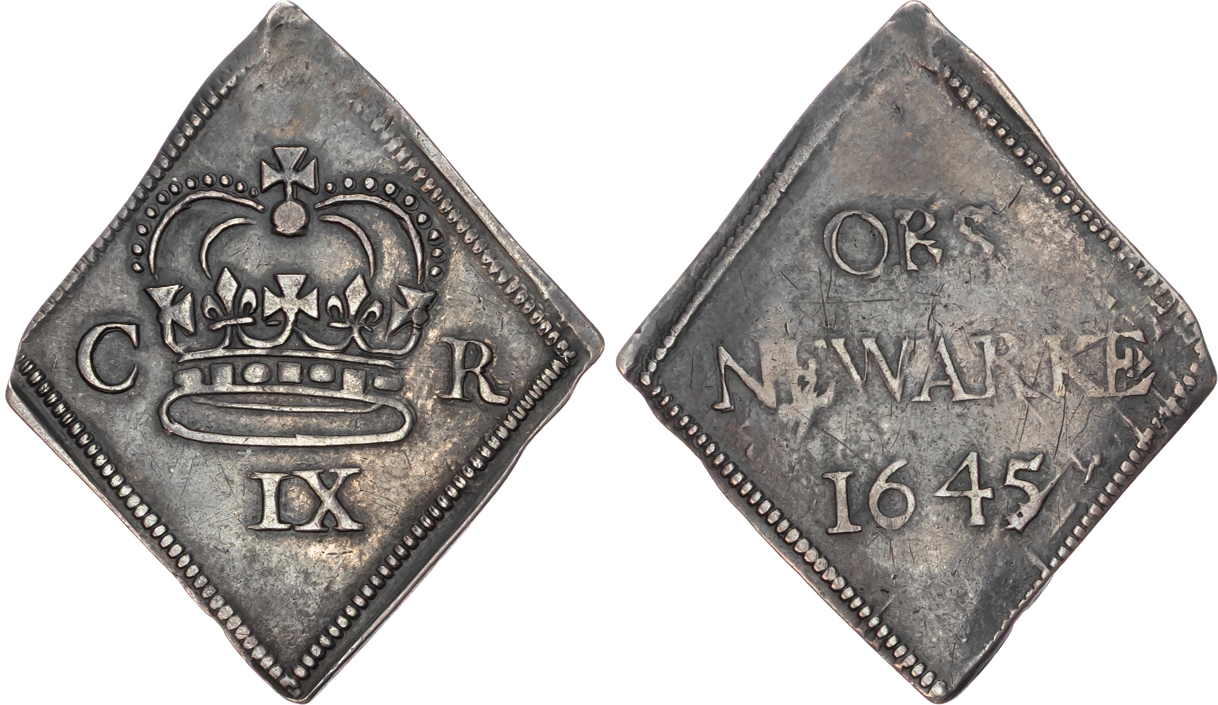 Charles I (1625-1649) silver Ninepence, 1645, Newark siege piece.