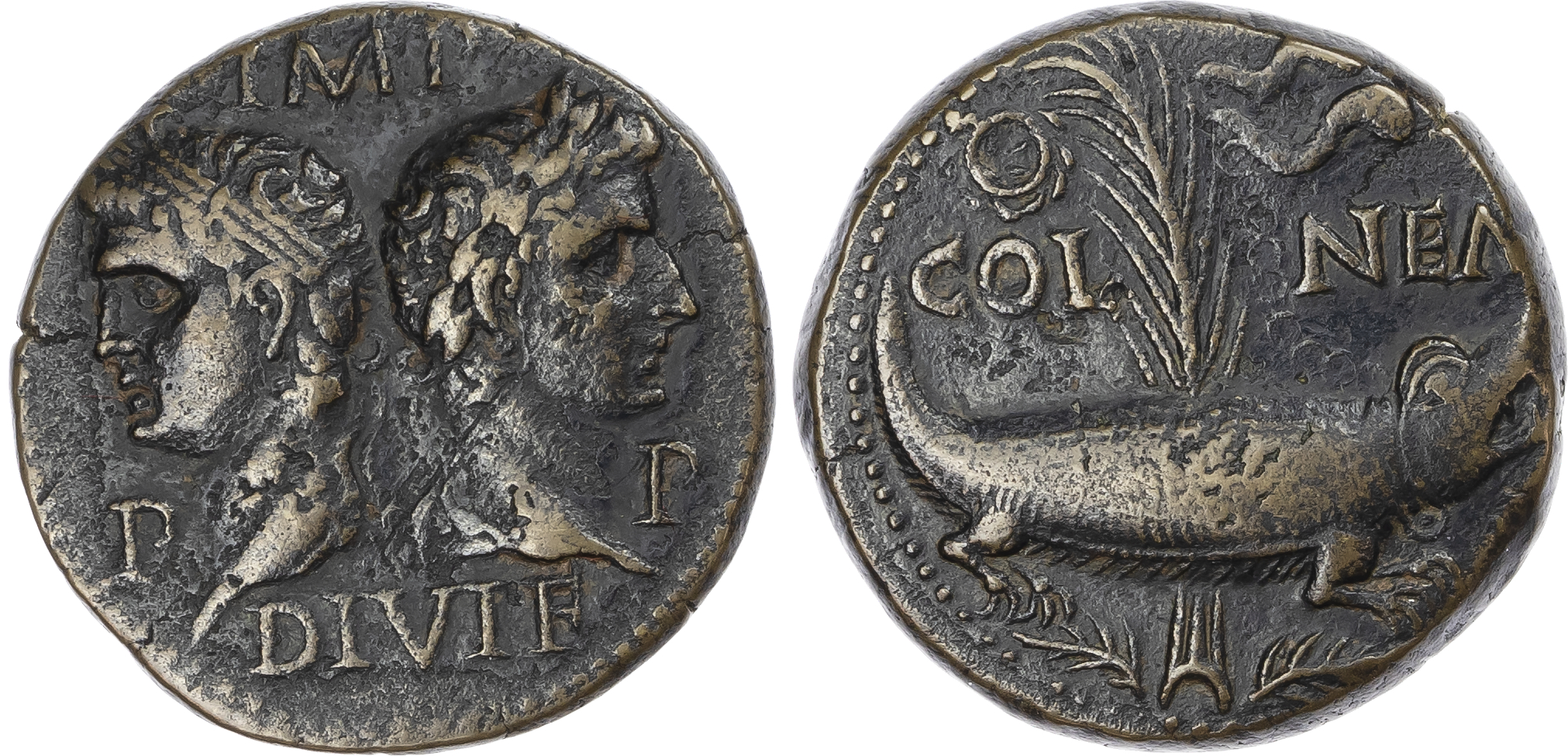 Augustus (27 BC – AD 14) AE As, mint of Colonia Nemausus, c. 10 BC – AD 10, 13.01g. 