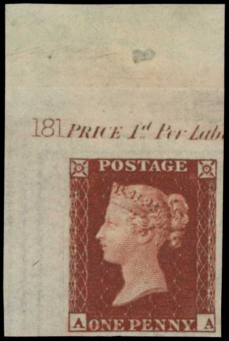 1854 1d red-brown Plate 181 (AA) top left...