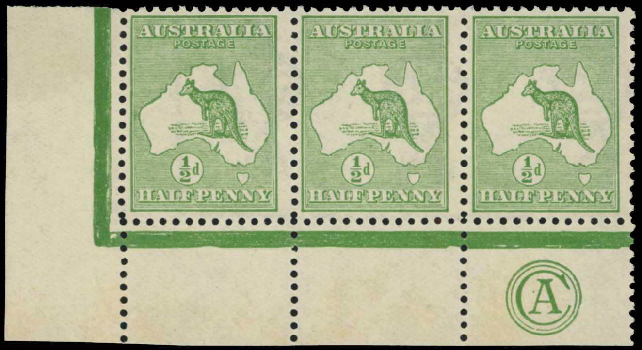 1913-14 ½d green, lower left corner...