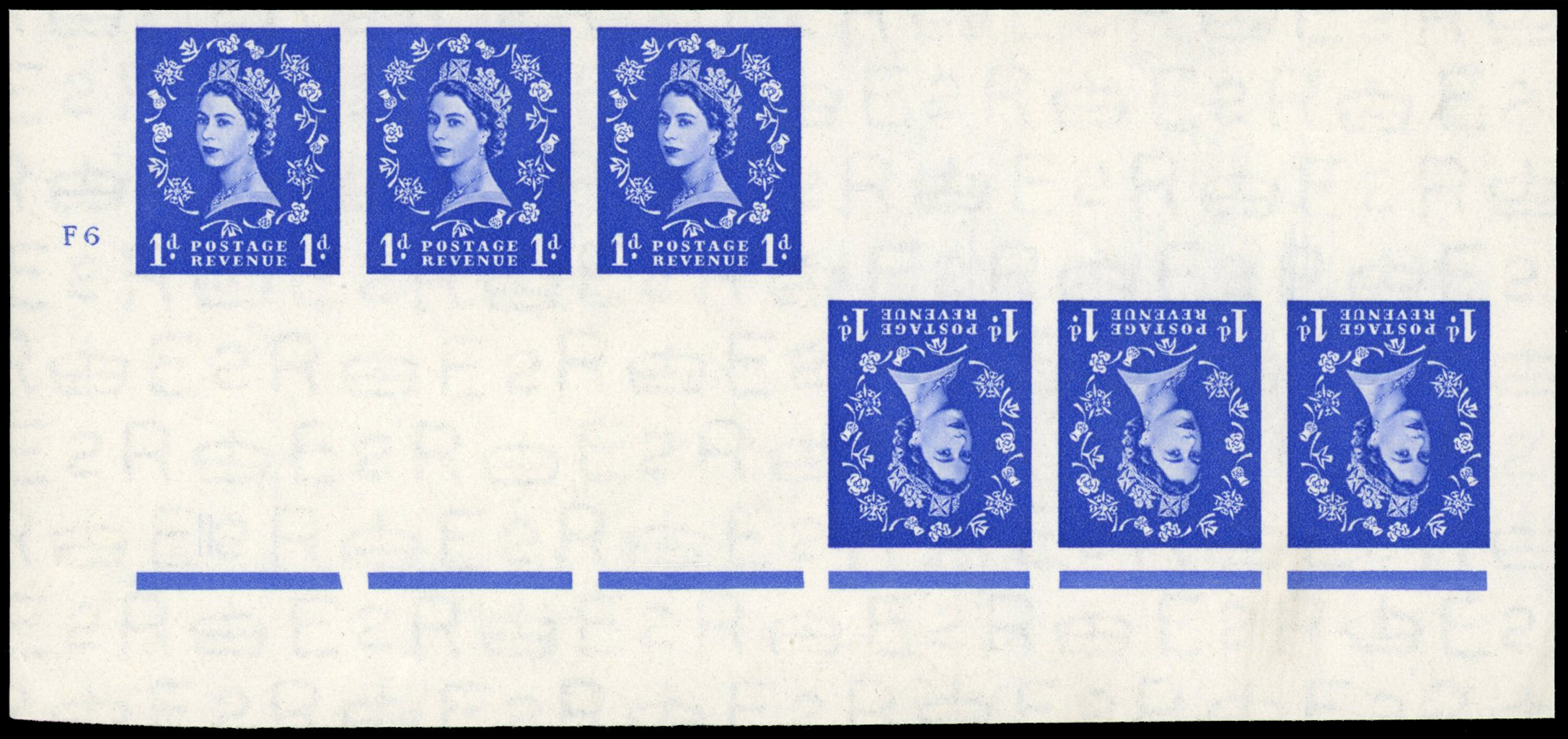 Great Britain 1953 1d Ultramarine, Tête-bêche Pair, BPMA Imprimatur, SG 516a