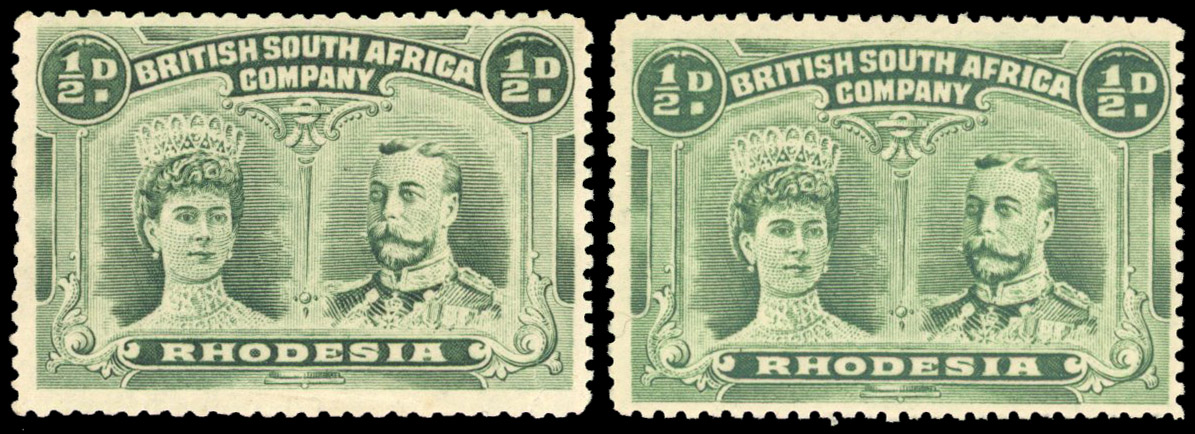 † ½d dull bluish green RJL 11 and ½d deep emerald-green RJL 12 mint