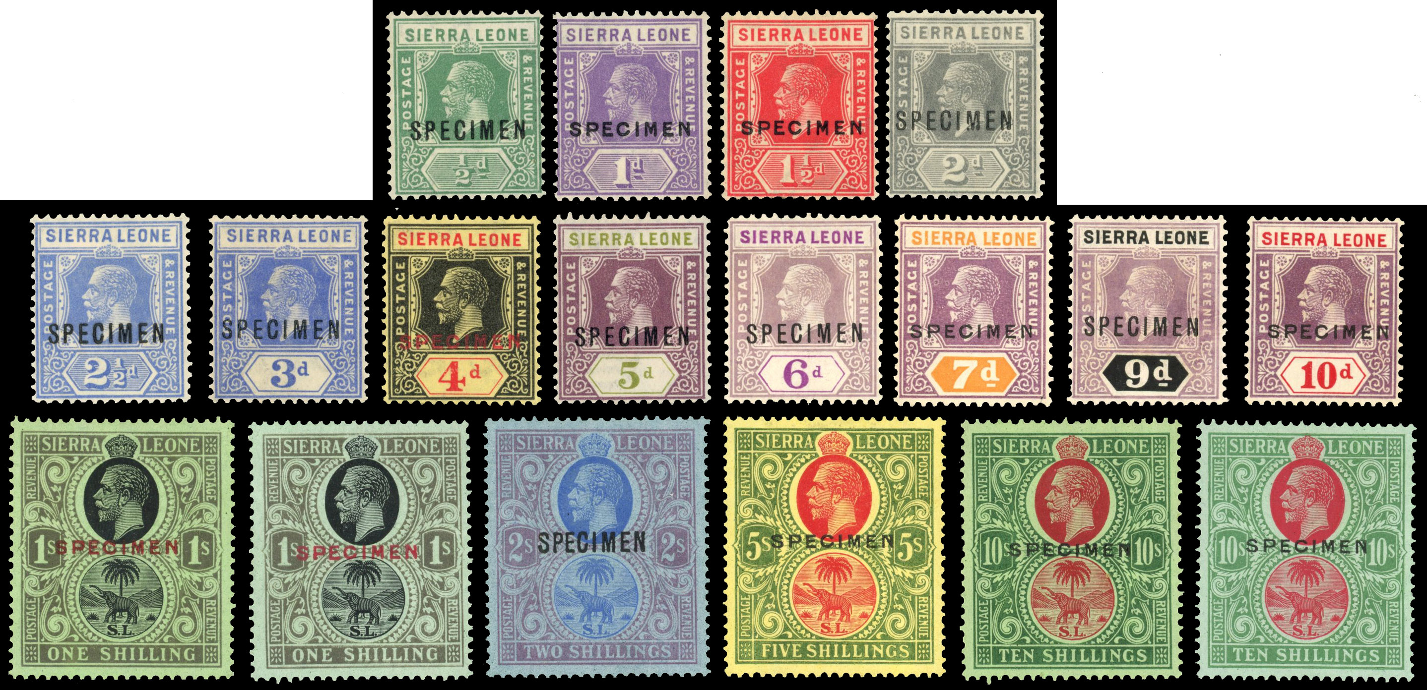 Sierra Leone SG 131s-146s Specimen set