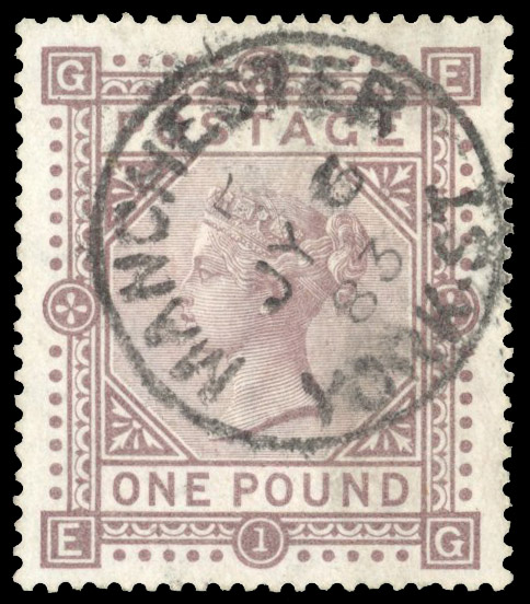 GB SG 132 1867-83 £1 brown-lilac on blued paper used 