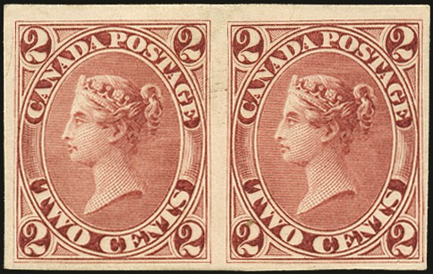 1864 2c, imperforate plate proof in dark rose...