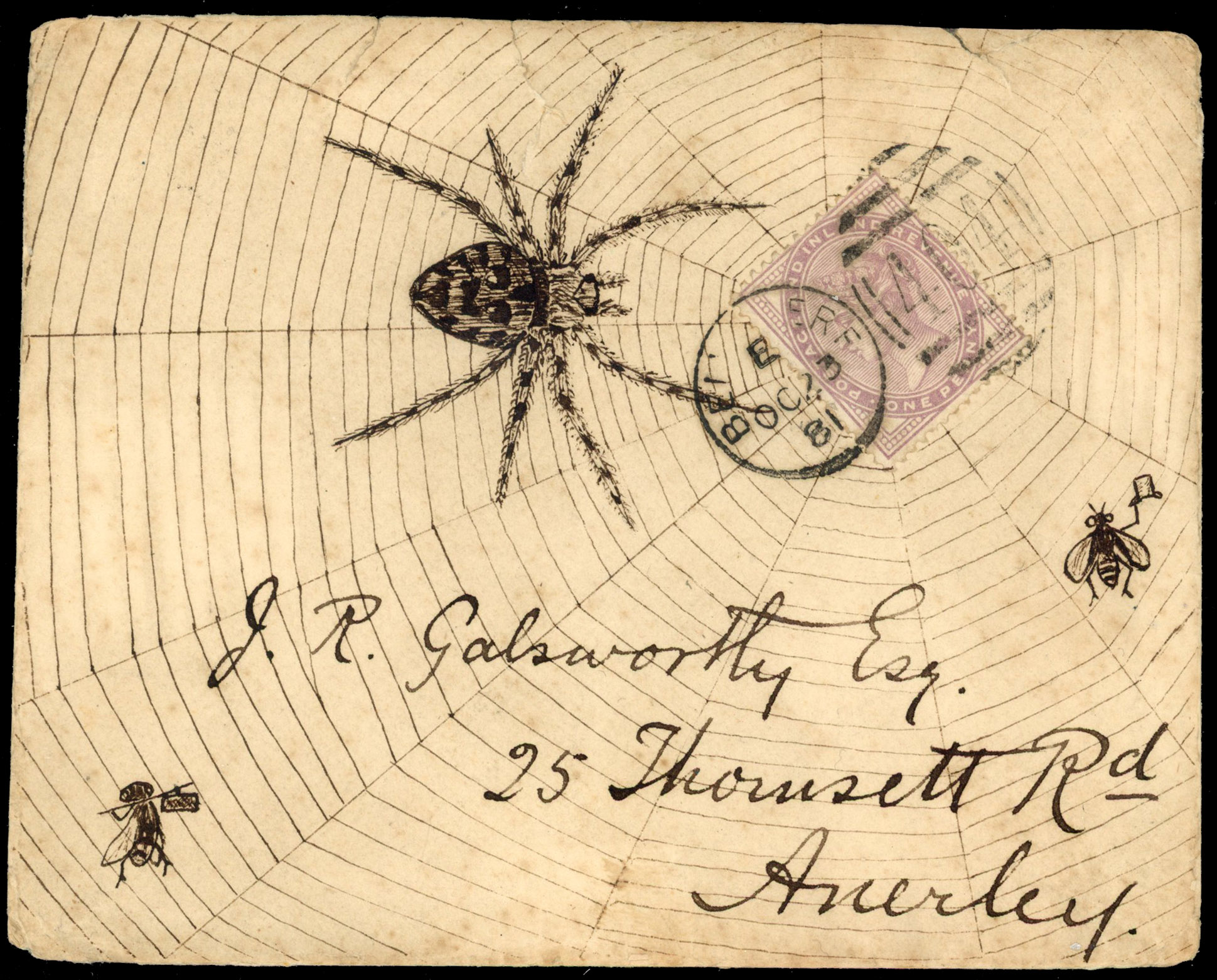 GB 1881 1d lilac on hand-illustrated cover 