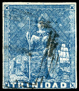 1852-60 (1d) blue, bluish cartridge paper, fine impression, close to good margins, cancelled