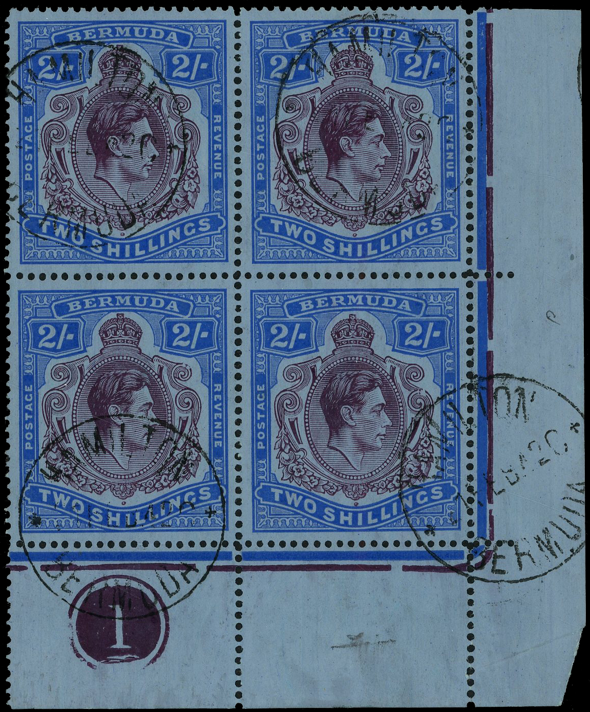 Bermuda SG 116bd, be Plate block used