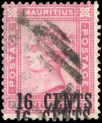 Mauritius SG 113a 16c on 17c surcharge inverted used