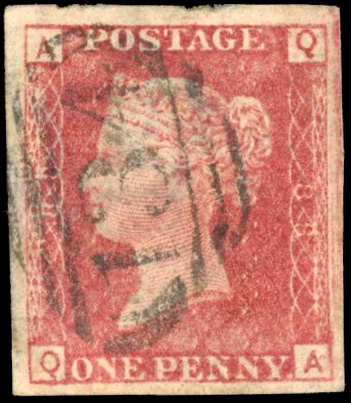 GB 1864-79 1d lake-red, variety imperforate, SG 44a