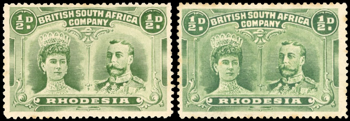 Rhodesia ½d 'new plate' pair mint