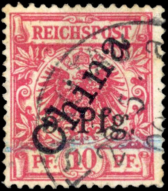 Kiautschou 1900 5pfg on 10pfg 56 degree overprint type IV used