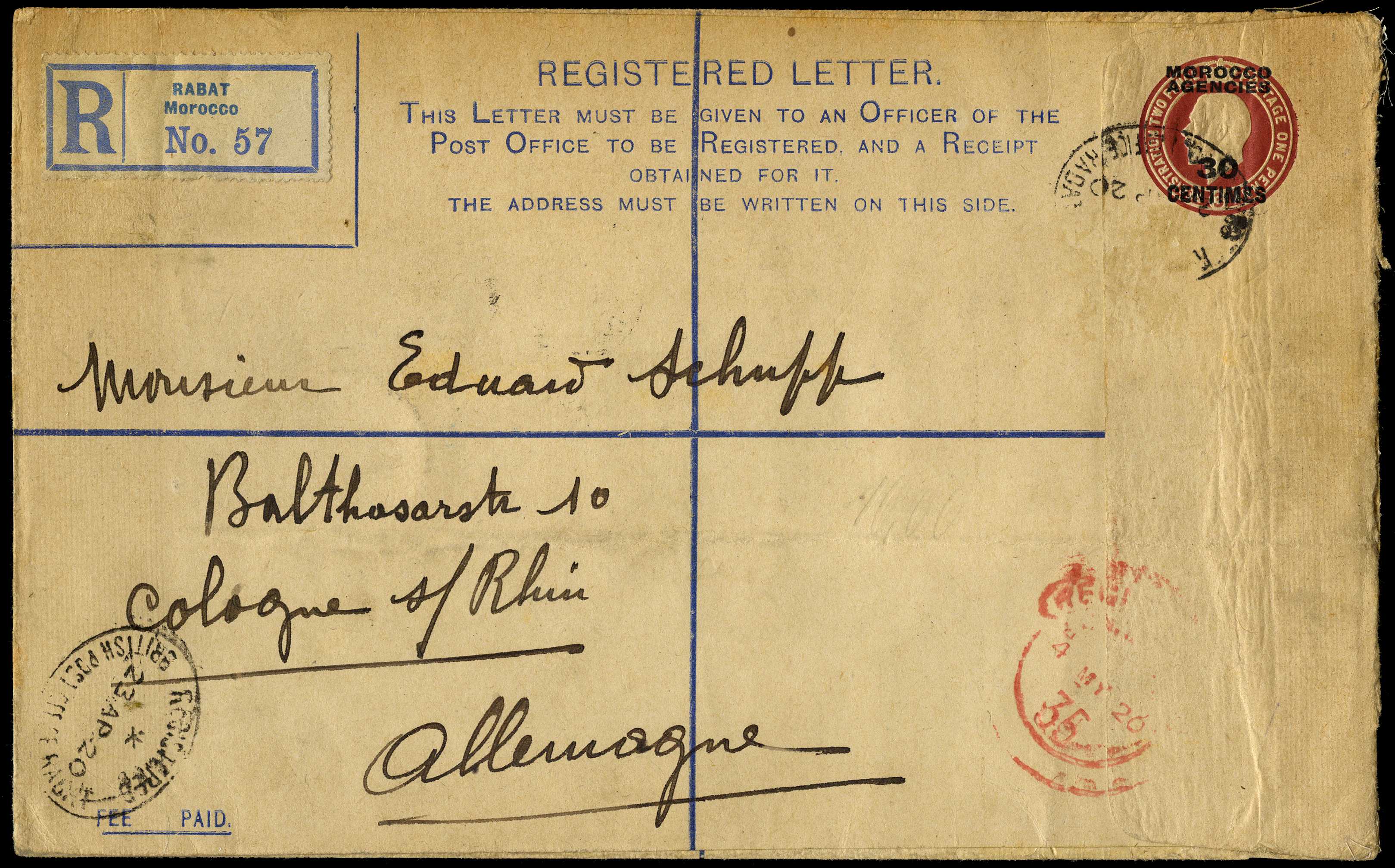 Registered envelopes: 1920 use of 30ct on 3d...