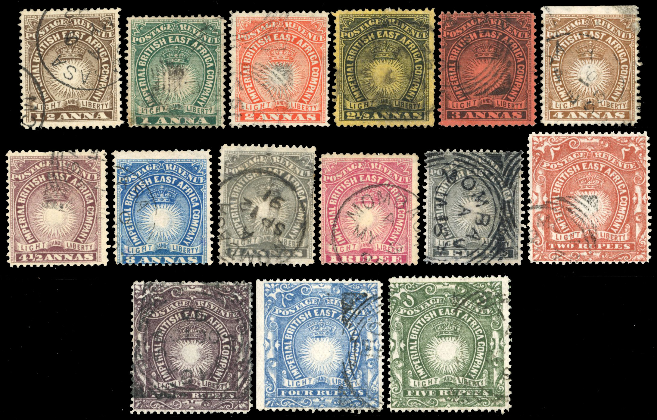 British East Africa SG 4-19 1890 set used