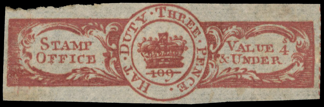 GB. Hat Tax. 1784 3d red-brown, Die 109 Recut 1